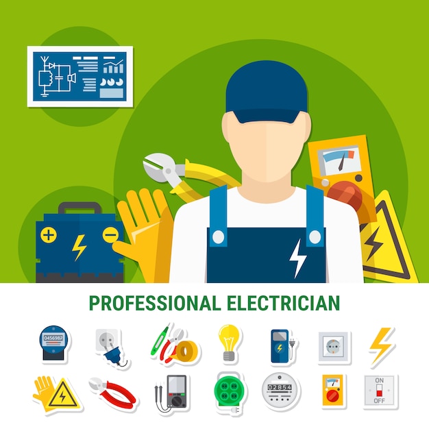 Free Vector electrician flat icons set