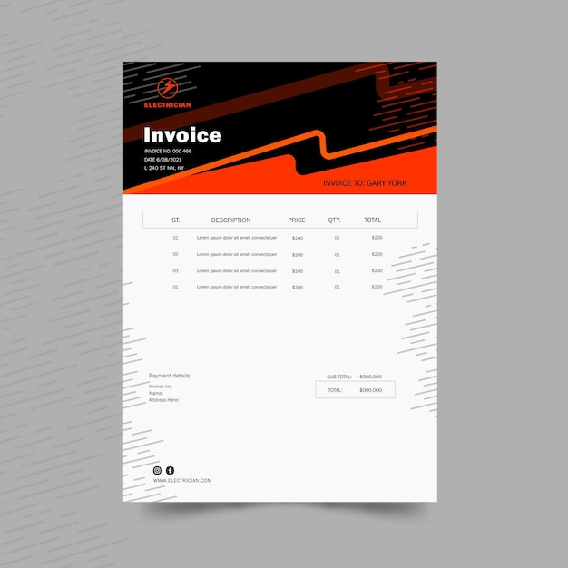 Free Vector electrician invoice template