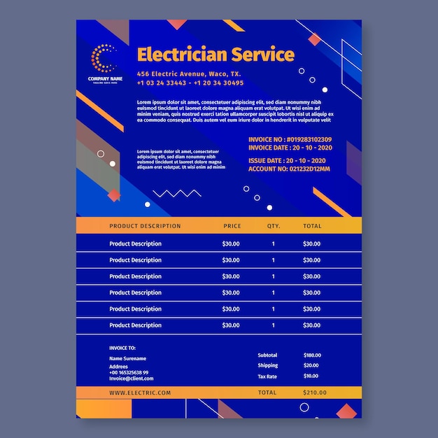 Electrician invoice template