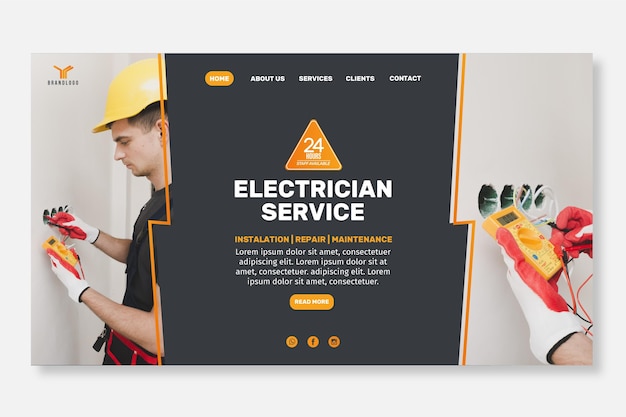 Free Vector electrician landing page template