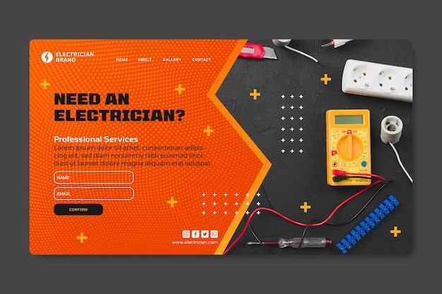 Free Vector electrician landing page template