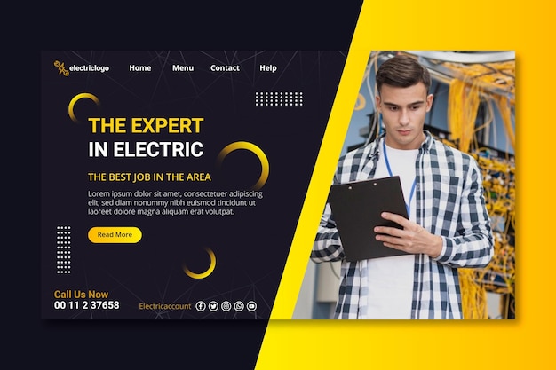 Free Vector electrician man landing page template