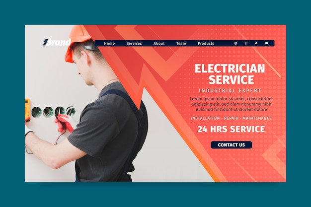 Electrician service man landing page template