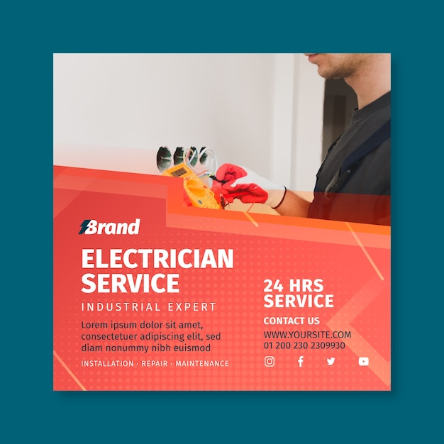 Free Vector electrician service square flyer template