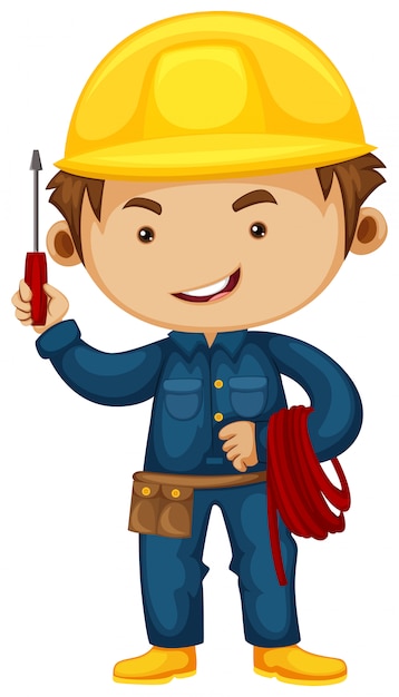 Free Vector electrician with screwdriver and helmet