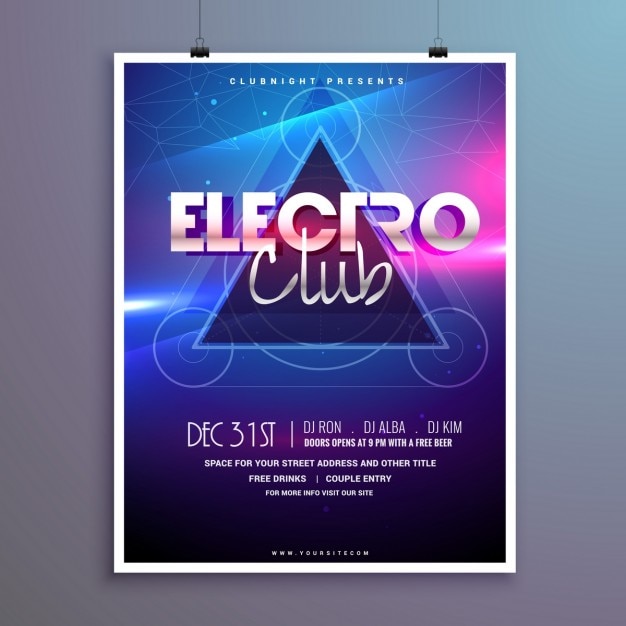 Free Vector electro music poster with bright lights effect