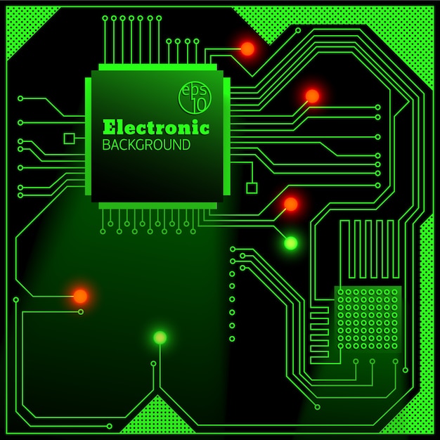 Electronic board with bright lights background