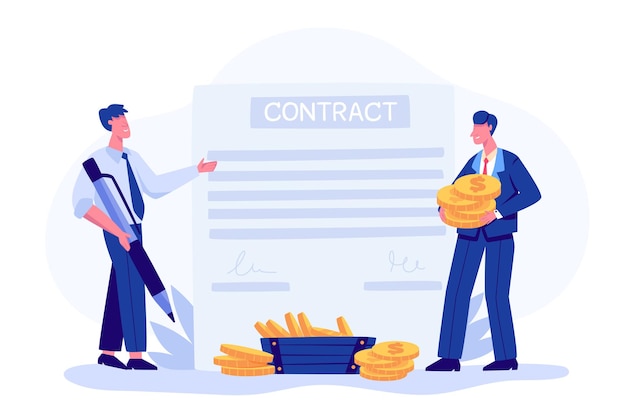 Free Vector electronic contract form set. ceo signing of a treaty business contract or deal terms and conditions, privacy policy. contract flat design vector illustration business signing concept