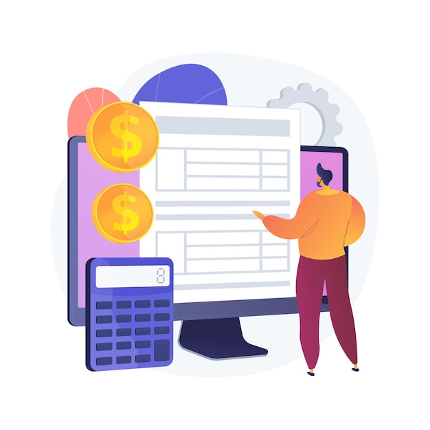 Electronic documentation. Man with registration. Checking repository log. Online approval, screen form, validation page. Expense chronicles. Vector isolated concept metaphor illustration.