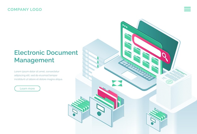 Free Vector electronic documents management isometric landing page