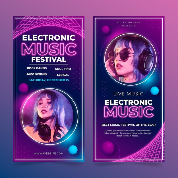 Electronic music event vertical banners set