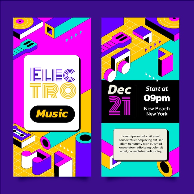 Free Vector electronic music event vertical banners set