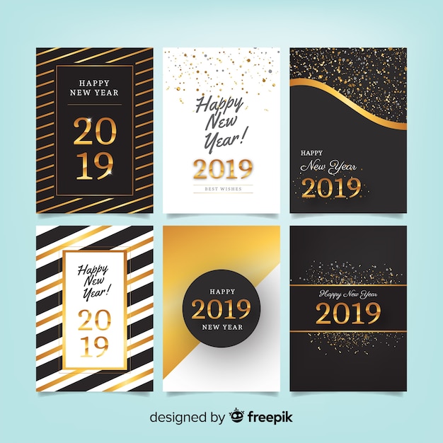 Elegahappy new year 2019 cards set