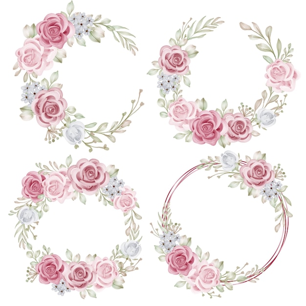 Elegance Circular Rose Flower Wreath Isolated Clipart