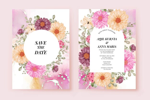 Elegance Wedding Invitation Set Daisy Flower Template