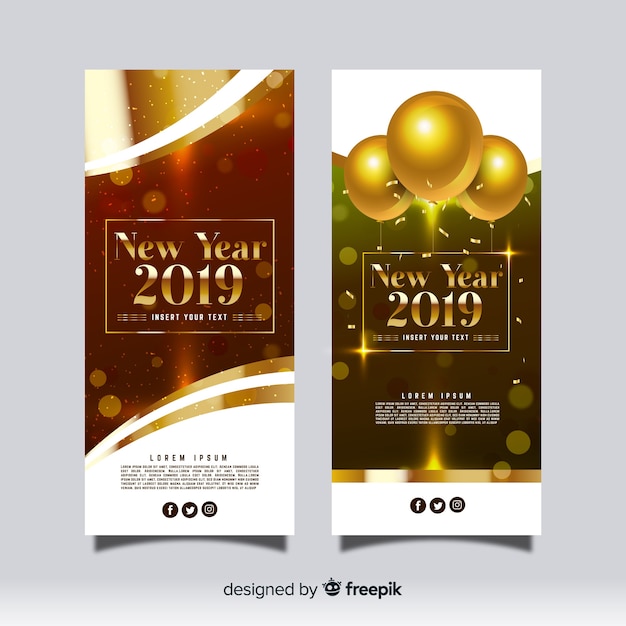 Elegant 2019 new year party banners with realistic design