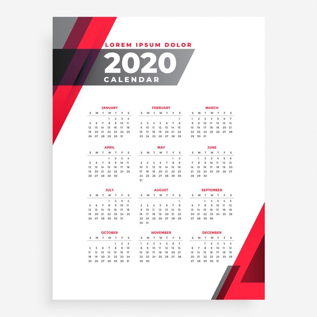 Elegant 2020 geometric new year calendar design template