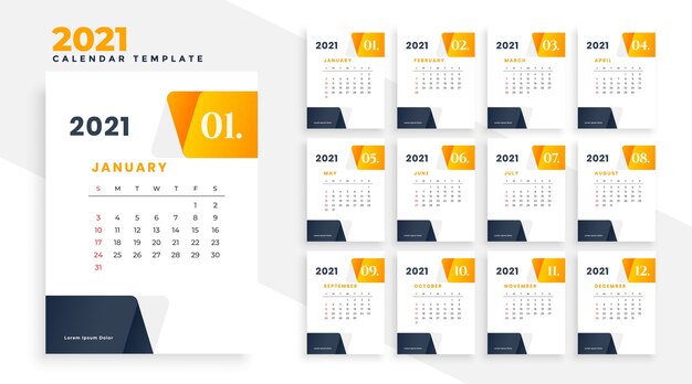 Elegant 2021 moden business calendar design template