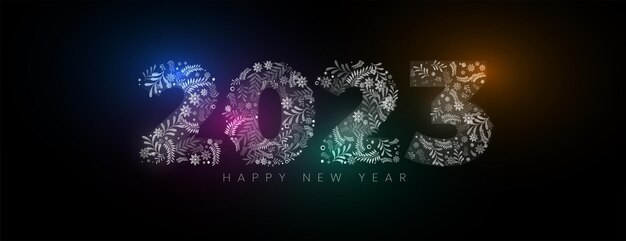 Elegant 2023 new year holiday banner with christmas leaves