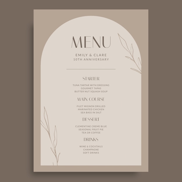 Elegant anniversary dinner menu