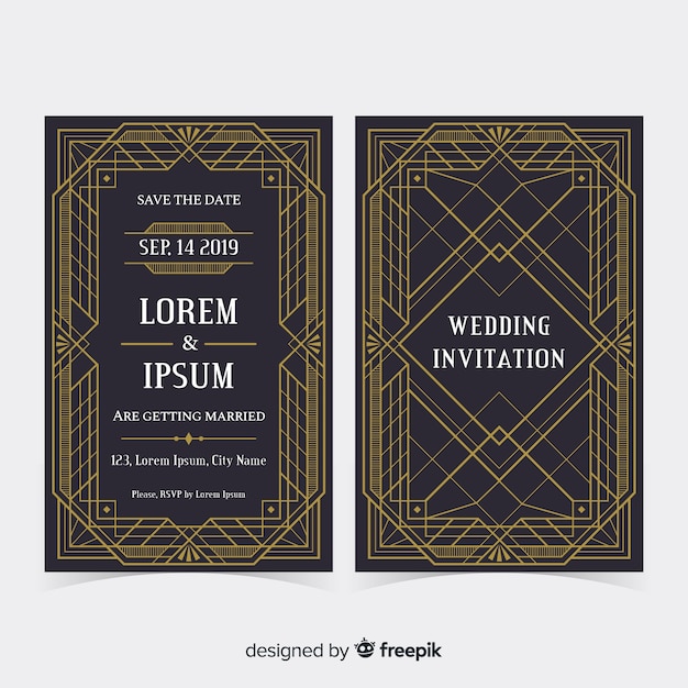 Elegant art deco wedding invitation template