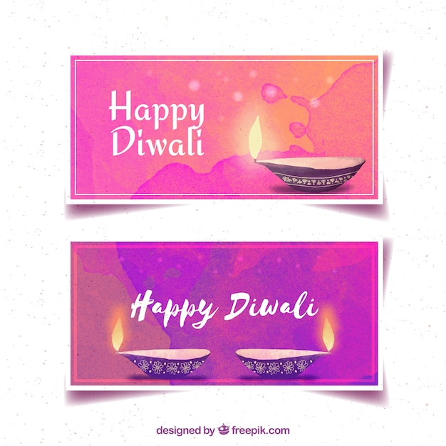 Free vector elegant banners of happy diwali