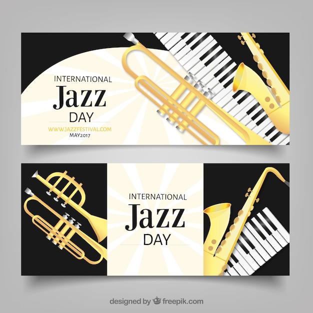 Free vector elegant banners of jazz instruments