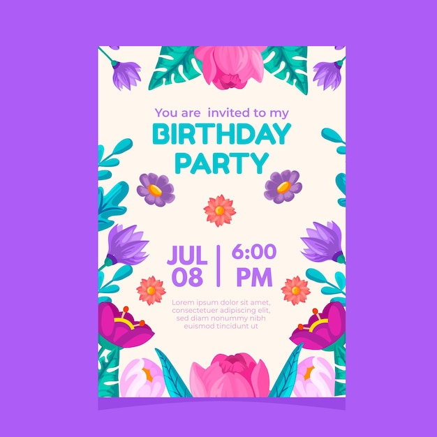 Elegant birthday party invitation with flowers