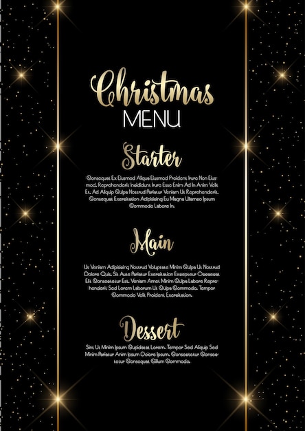 Elegant black and gold Christmas menu design