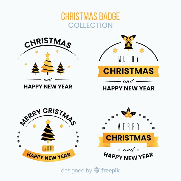 Free Vector elegant black and golden christmas badges