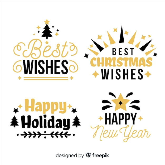 Free Vector elegant black and golden christmas label collection