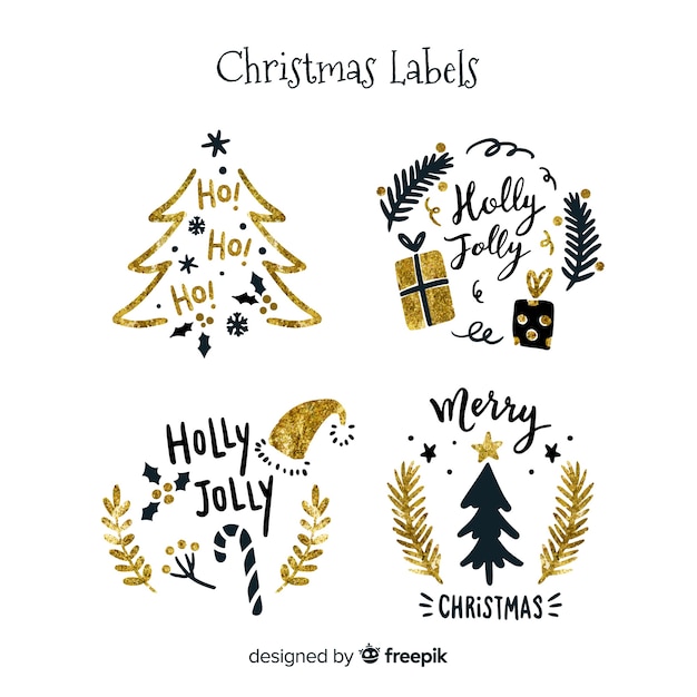 Elegant black and golden christmas labels