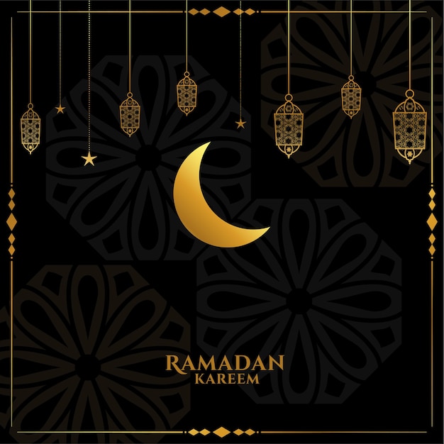 Elegant black and golden ramadan kareem eid greeting