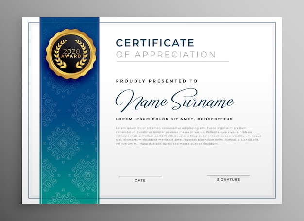 Elegant blue certificate of appreciation template vector illustration