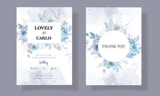 elegant blue floral wedding invitation template