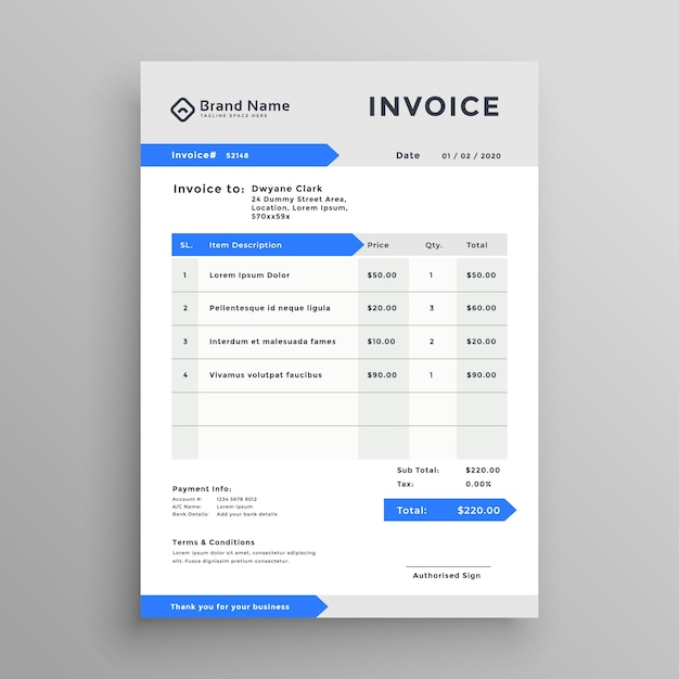 Free vector elegant blue gray vector invoice template design