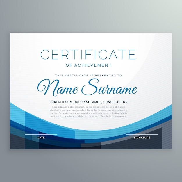 Free Vector elegant blue wavy certificate of achievement vector design