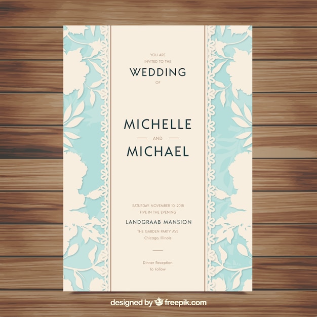 Elegant blue and white wedding invitation