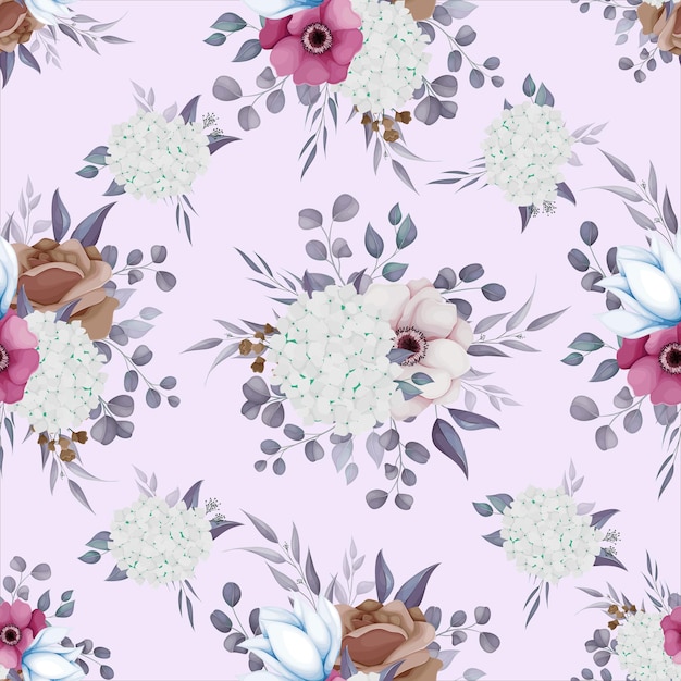 elegant boho flower and leaves seamless pattern design