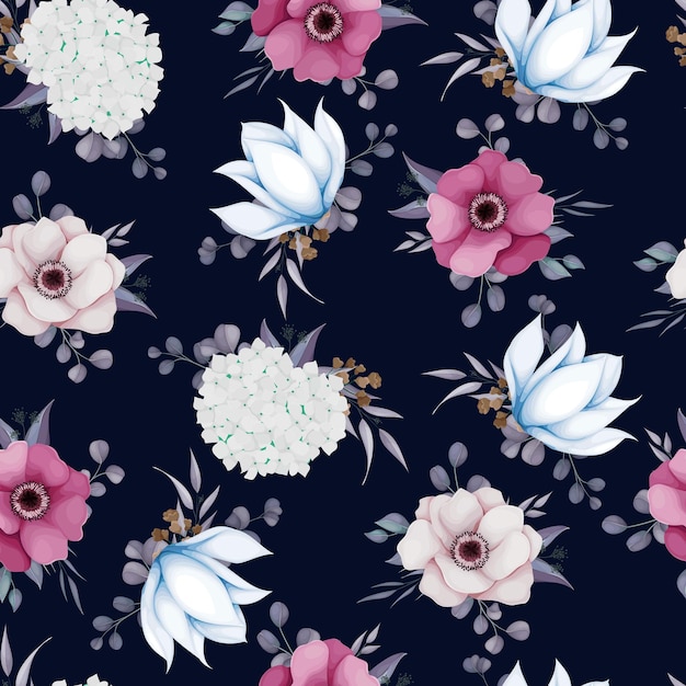 Free Vector elegant boho flower and leaves seamless pattern design