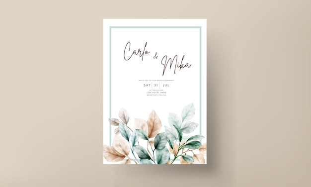 Free vector elegant boho watercolor leaves invitation card template