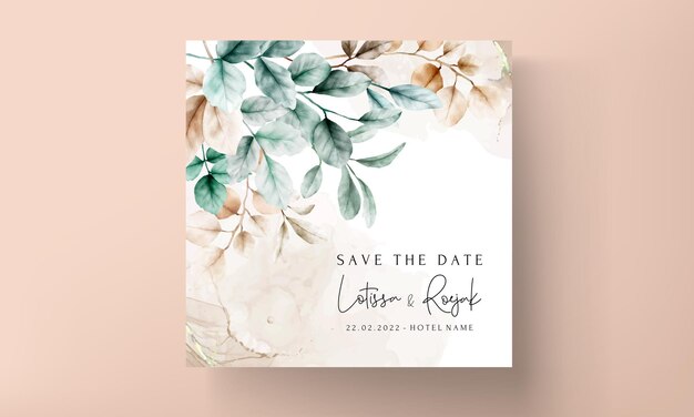 elegant boho watercolor leaves invitation card template