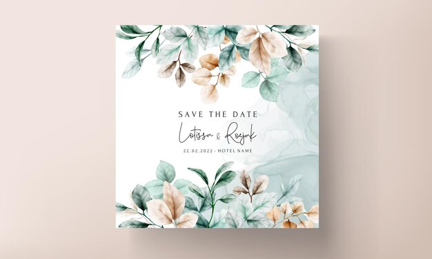 elegant boho watercolor leaves invitation card template