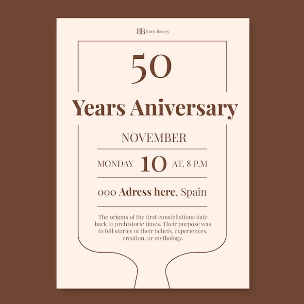 Free vector elegant boris bakery anniversary invitation template