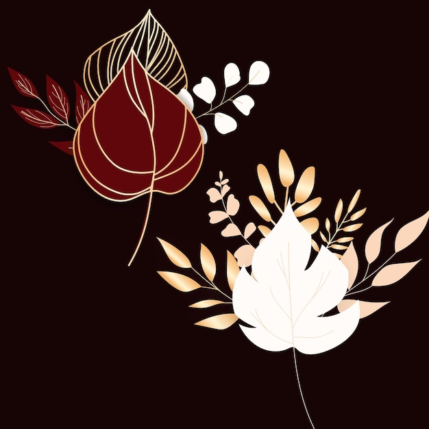 Free vector elegant brown maroon and gold leaves bouquet