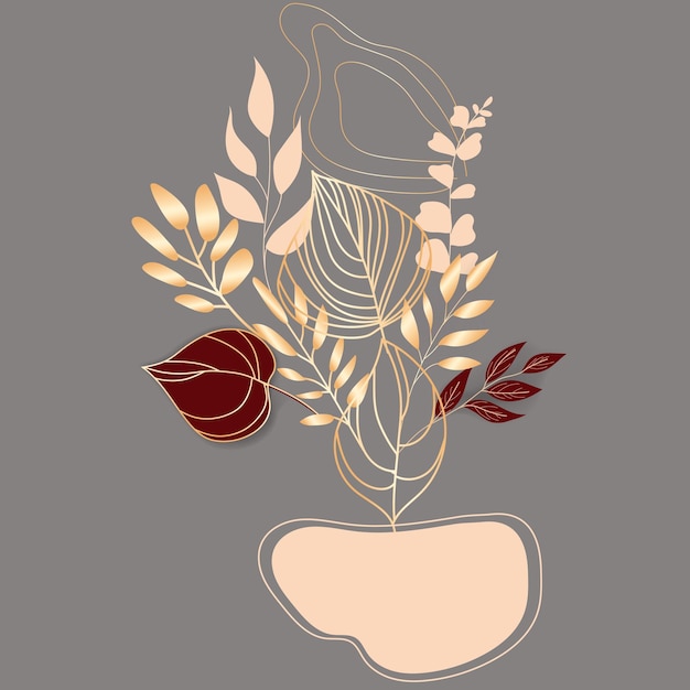 Free vector elegant brown maroon and gold leaves bouquet