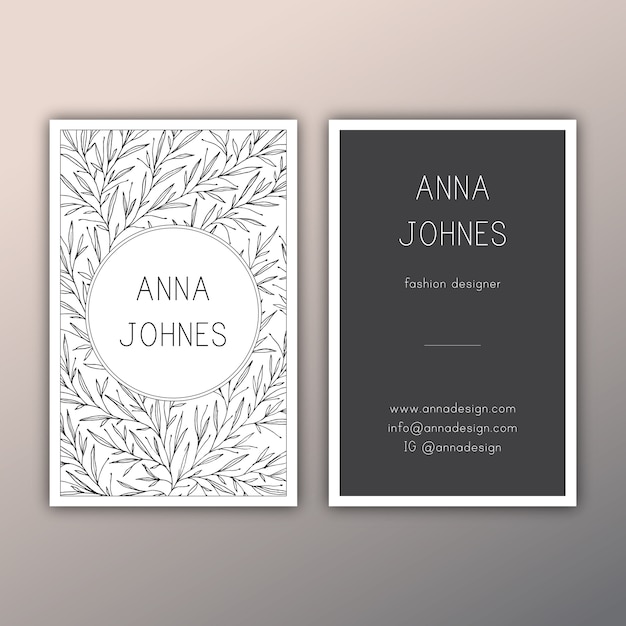 Elegant business card with hand drawn floral illustrations