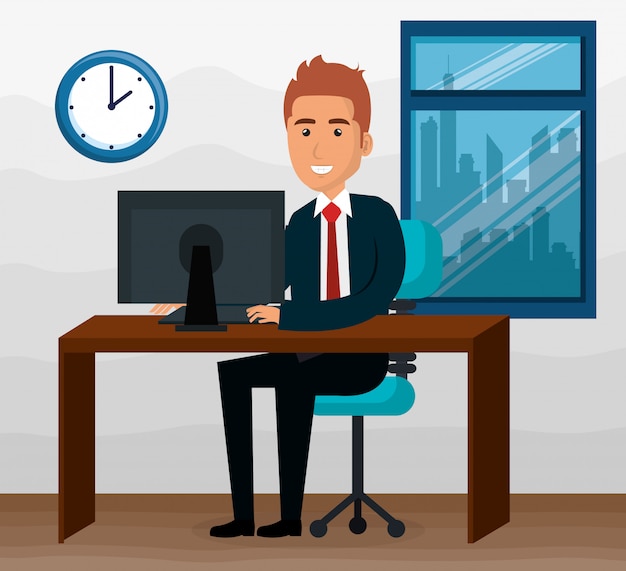 Free Vector elegant businessman in the office scene