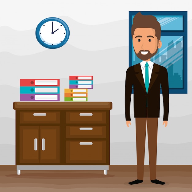 Free Vector elegant businessman in the office scene