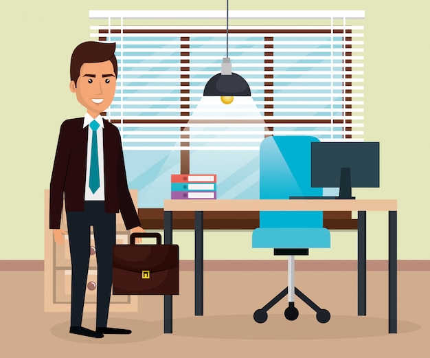 Free Vector elegant businessman in the office scene